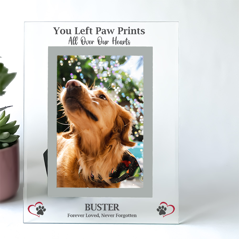 Personalised Dog Memorial Photo Frame Gift Paw inside heart 6x4'' or 7x5''